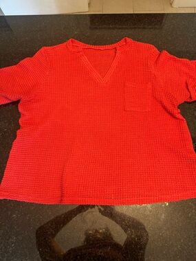 SHEIN Red Waffle-Knit Women's Top